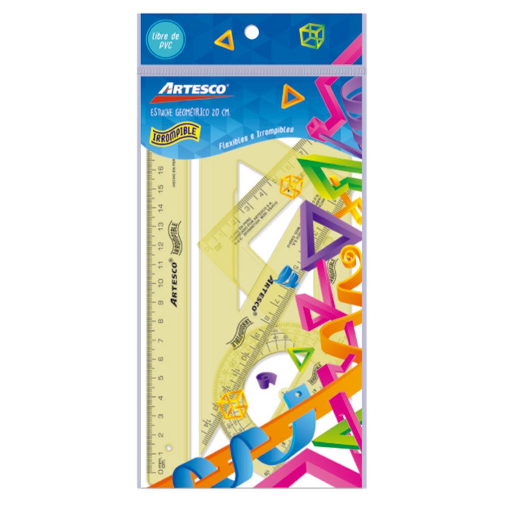 REGLA ESCUADRA PASTEL FLEXIBLE 20 CM - ARTESCO
