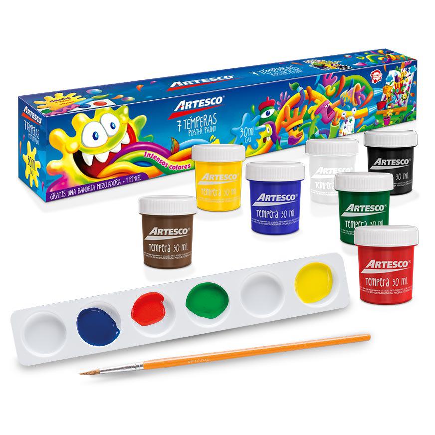 SET DE TEMPERA X 7 + PINCEL - ARTESCO