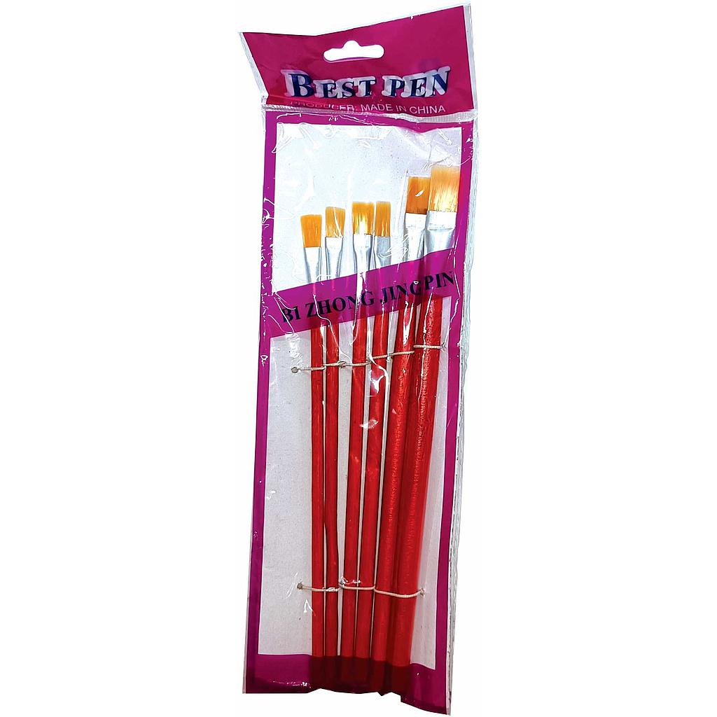 PINCEL DE MADERA ROJA MED SET X6