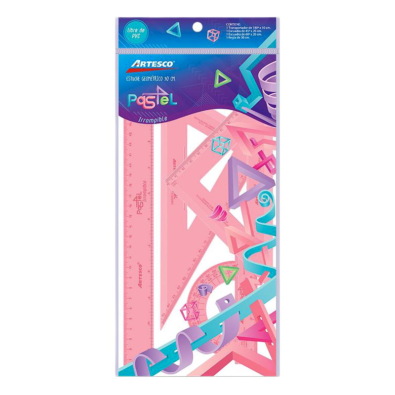 REGLA ESCUADRA PASTEL FLEXIBLE 30 CM - ARTESCO