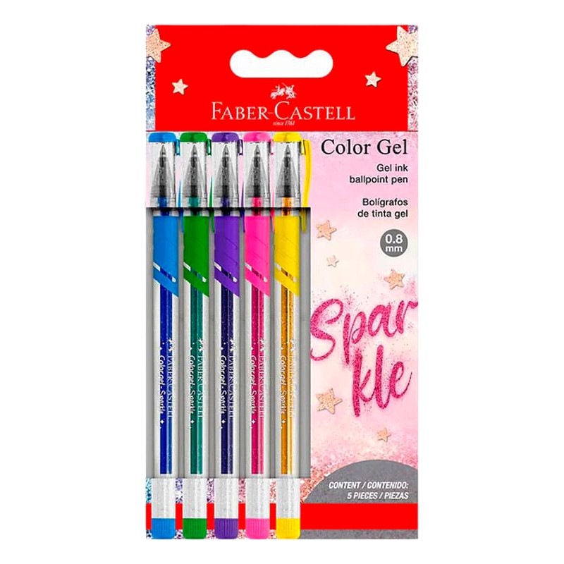 LAPICERO GEL SPARKLE X 5 FABER CASTELL