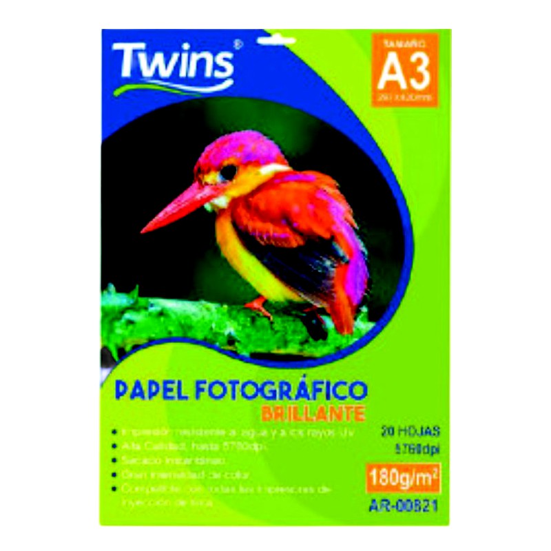 PAPEL FOTOGRAFICO GLOSSY A3 180 GRS - TWINS